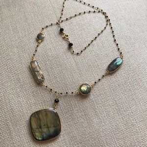Labradorite, black spinel chain necklace